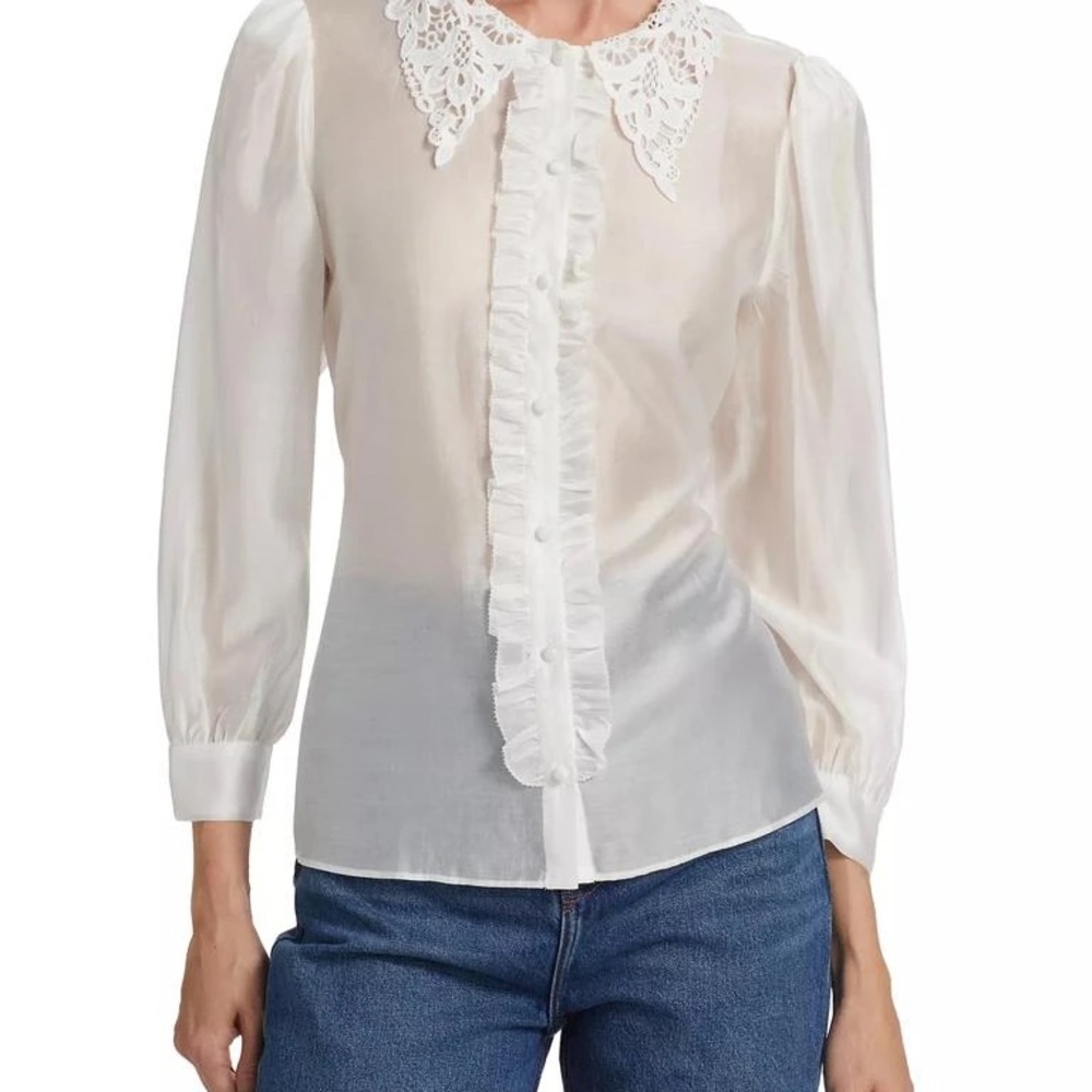 Reformation White Lace Collar Blouse